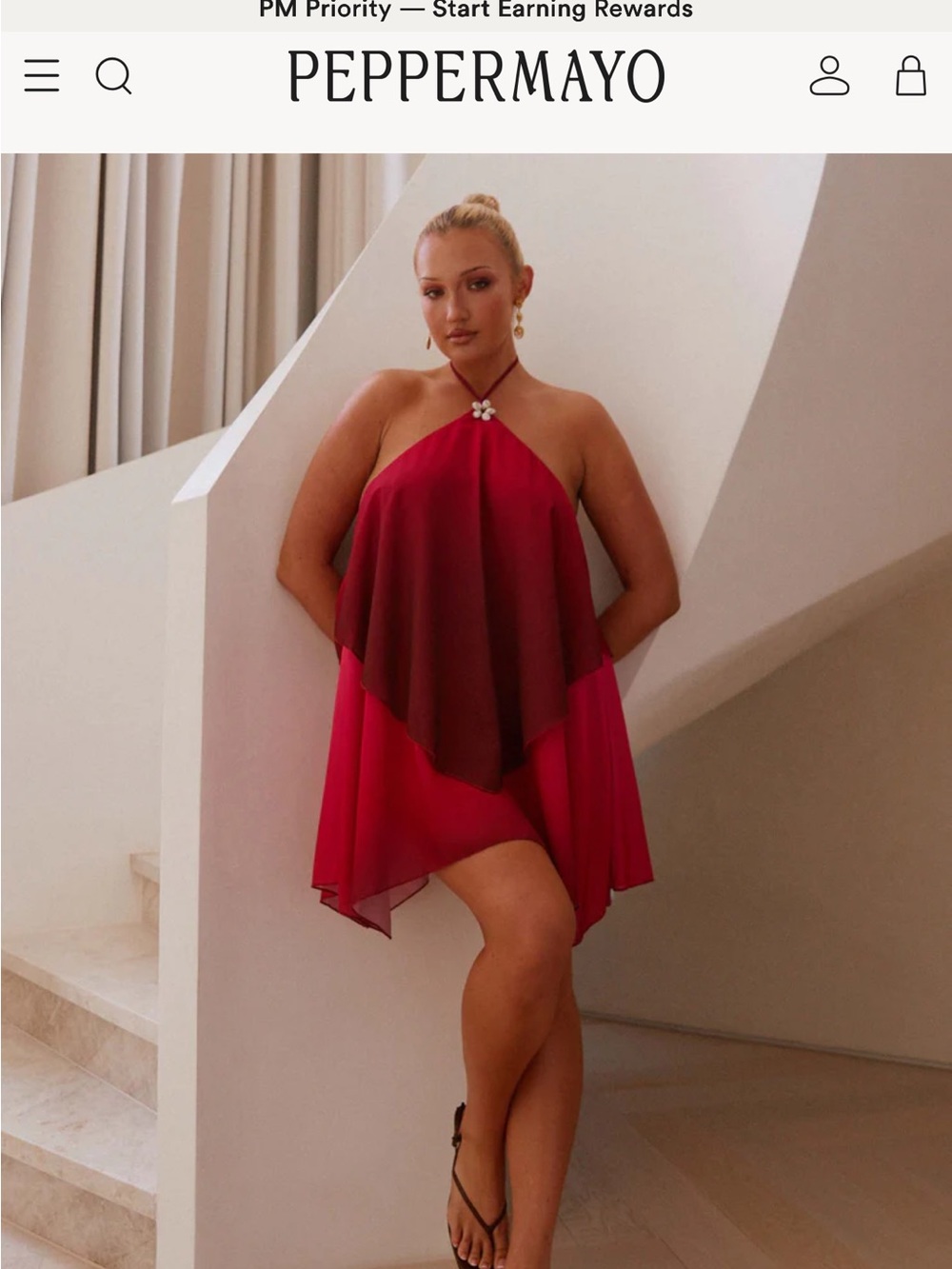 Peppermayo Two-Tone Red Halter Chiffon Mini Dress